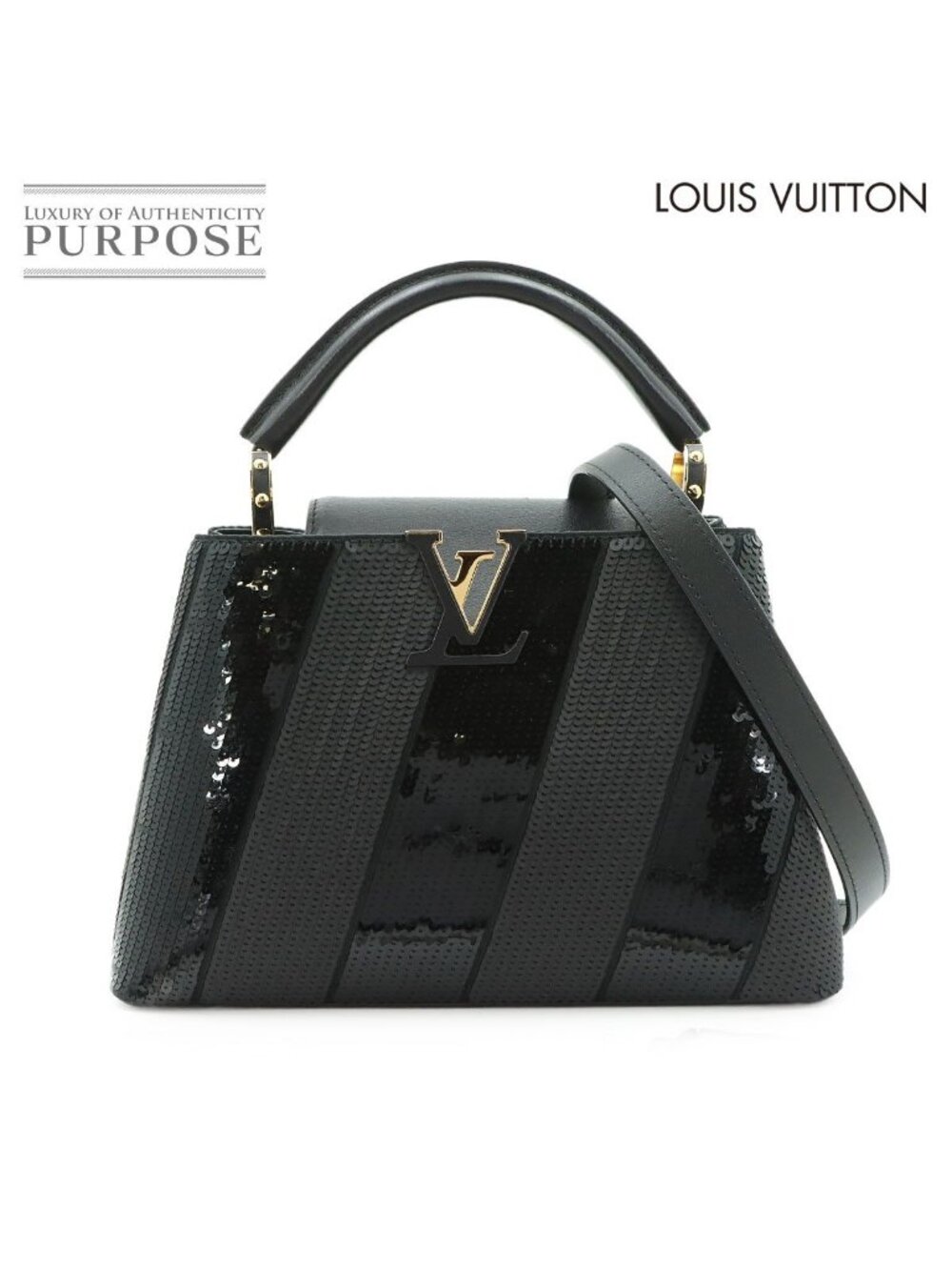 Louis Vuitton Capucines BB 2-Way Bag Sequin Leather Black